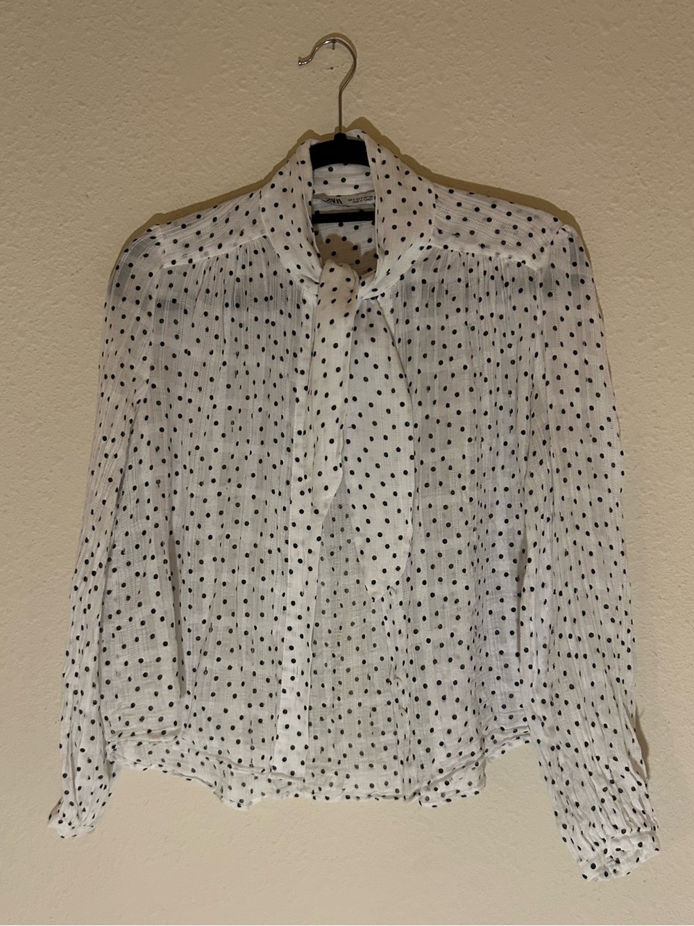 Zara White and Black Polka Dot Button-Down Shirt